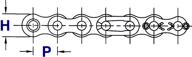 Single Strand Roller Chain Drawing (Side View)