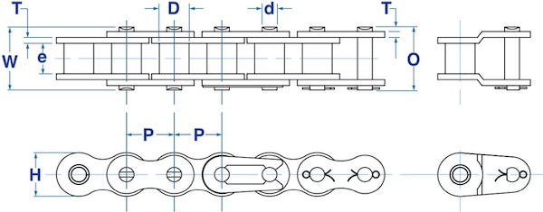 100H Roller Chain Dimensions