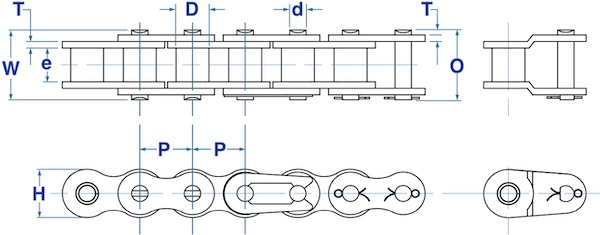single strand heavy roller chain drawing